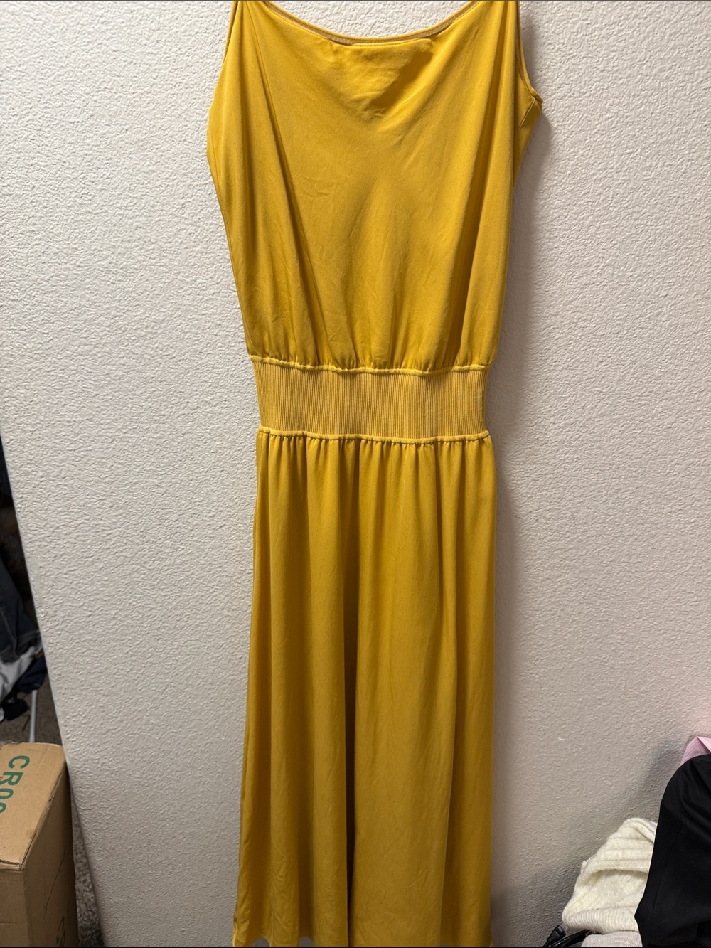 Sleeveless Golden Yellow Maxi Dress "RIB WB DRESS" in "SILK COMBO"